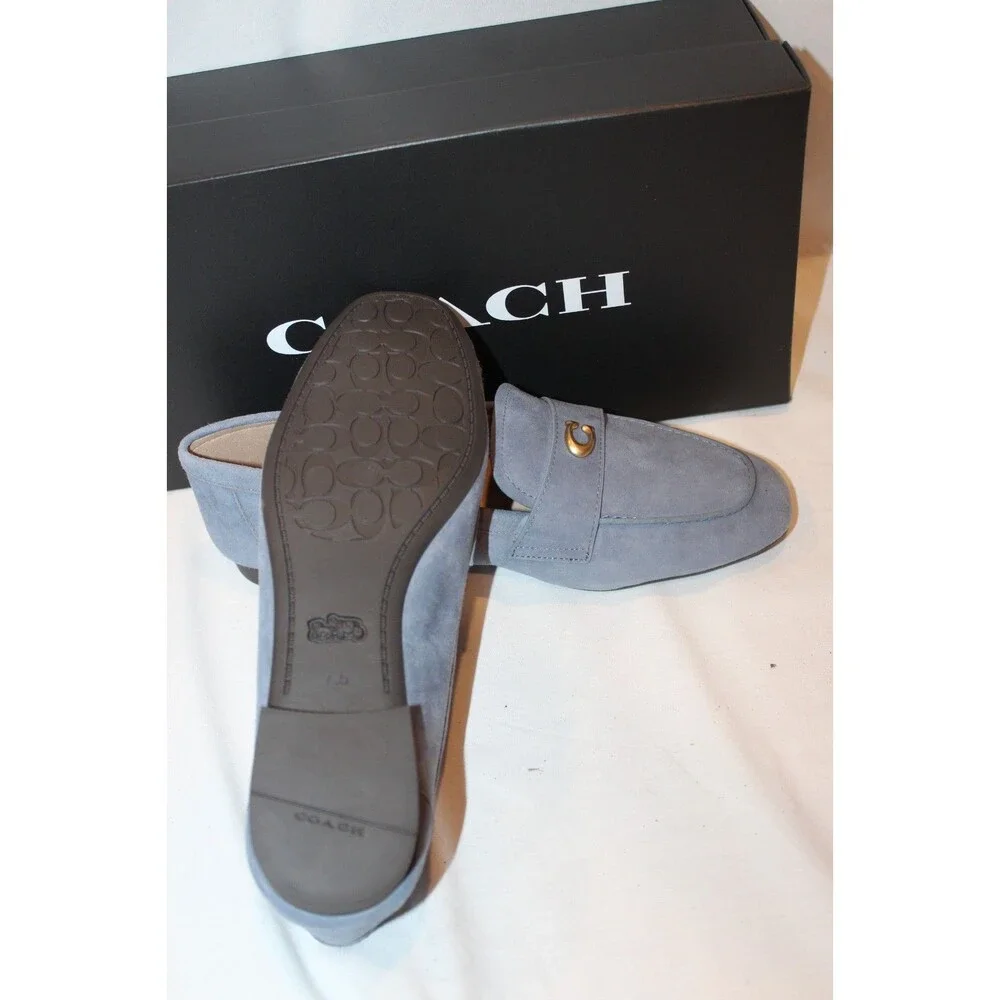 COACH SCULPT C LOGO SLIP ON DRIVER SUEDE LOAFER MOCASSINS LT DENIM SZ 7.5 NEW